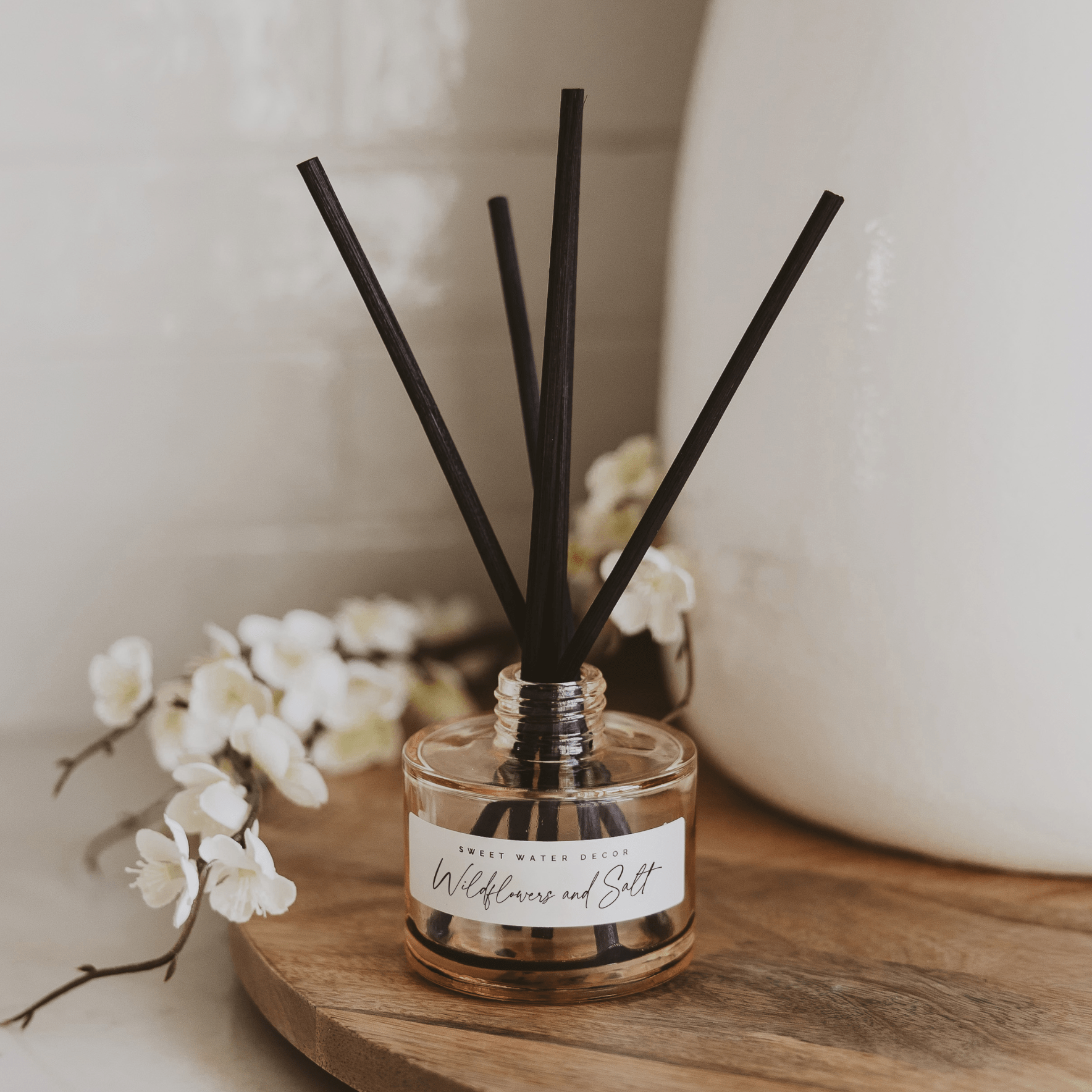 Sweet Water Decor Wildflowers and Salt Tinted Glass Jar Reed Diffuser