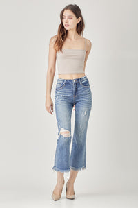 RISEN High Rise Distressed Crop Flare Jeans