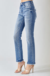 Risen Mid-Rise Straight Jeans