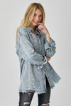 RISEN Acid Wash Distressed Raw Hem Denim Shirt