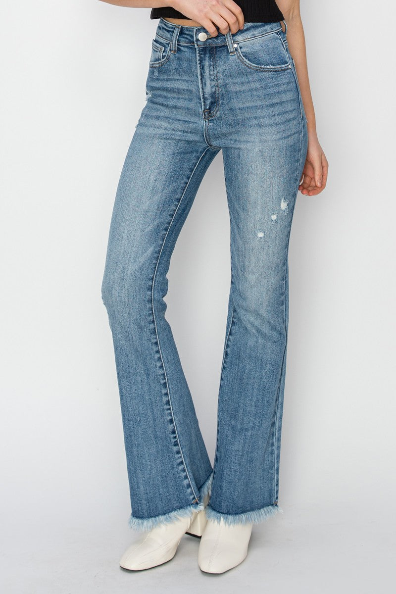 RISEN High Rise Vintage Frayed Hem Bootcut Jeans