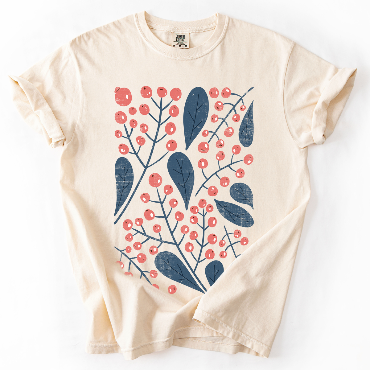 Red Berry and Leaf Botanical Comfort Colors Graphic T-Shirt