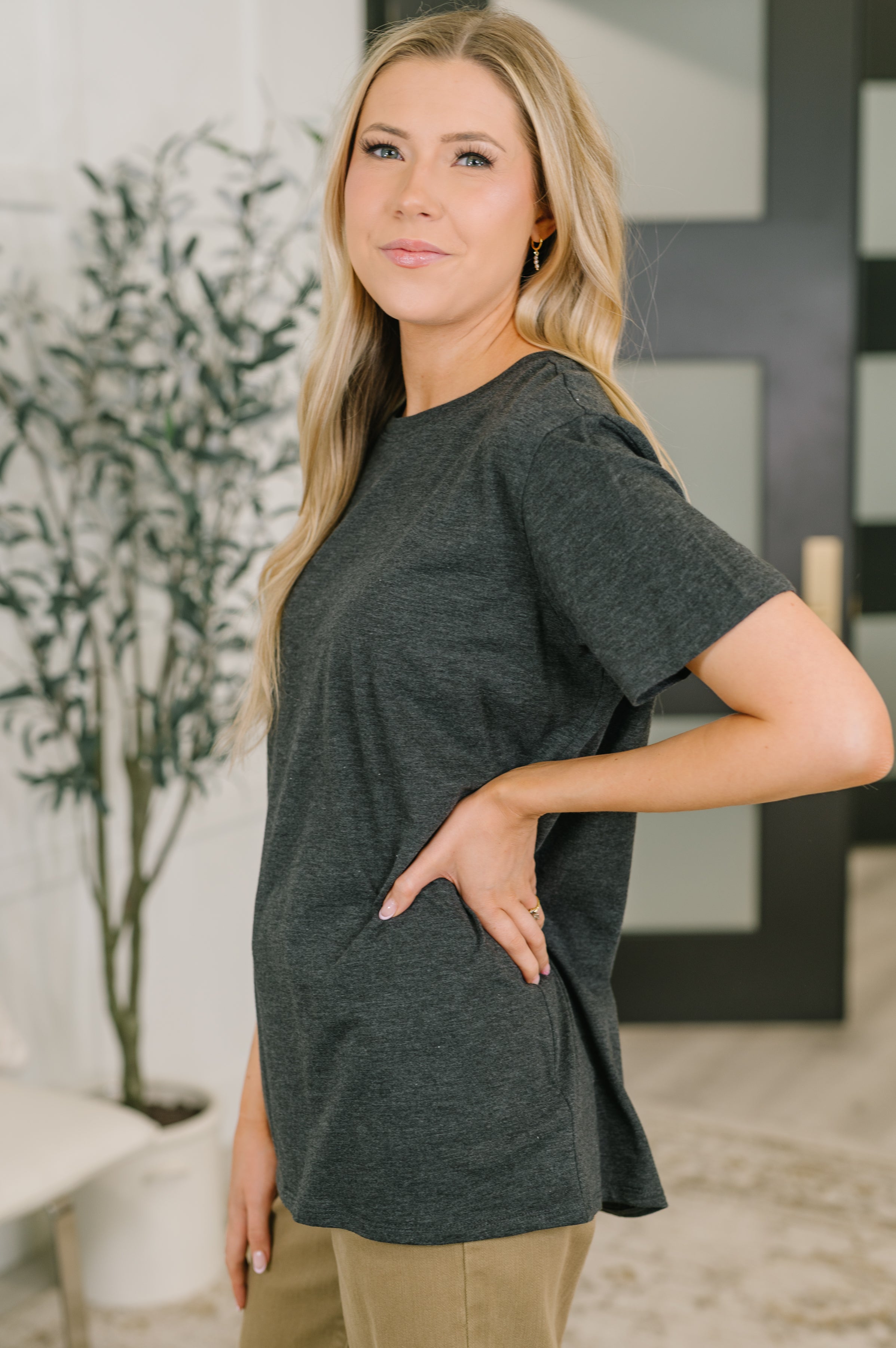 Zenana Basic Cotton Relaxed Tee in Charcoal