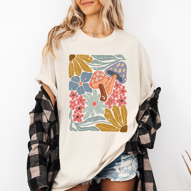 Retro Flowers & Mushrooms Comfort Colors Graphic T-Shirt