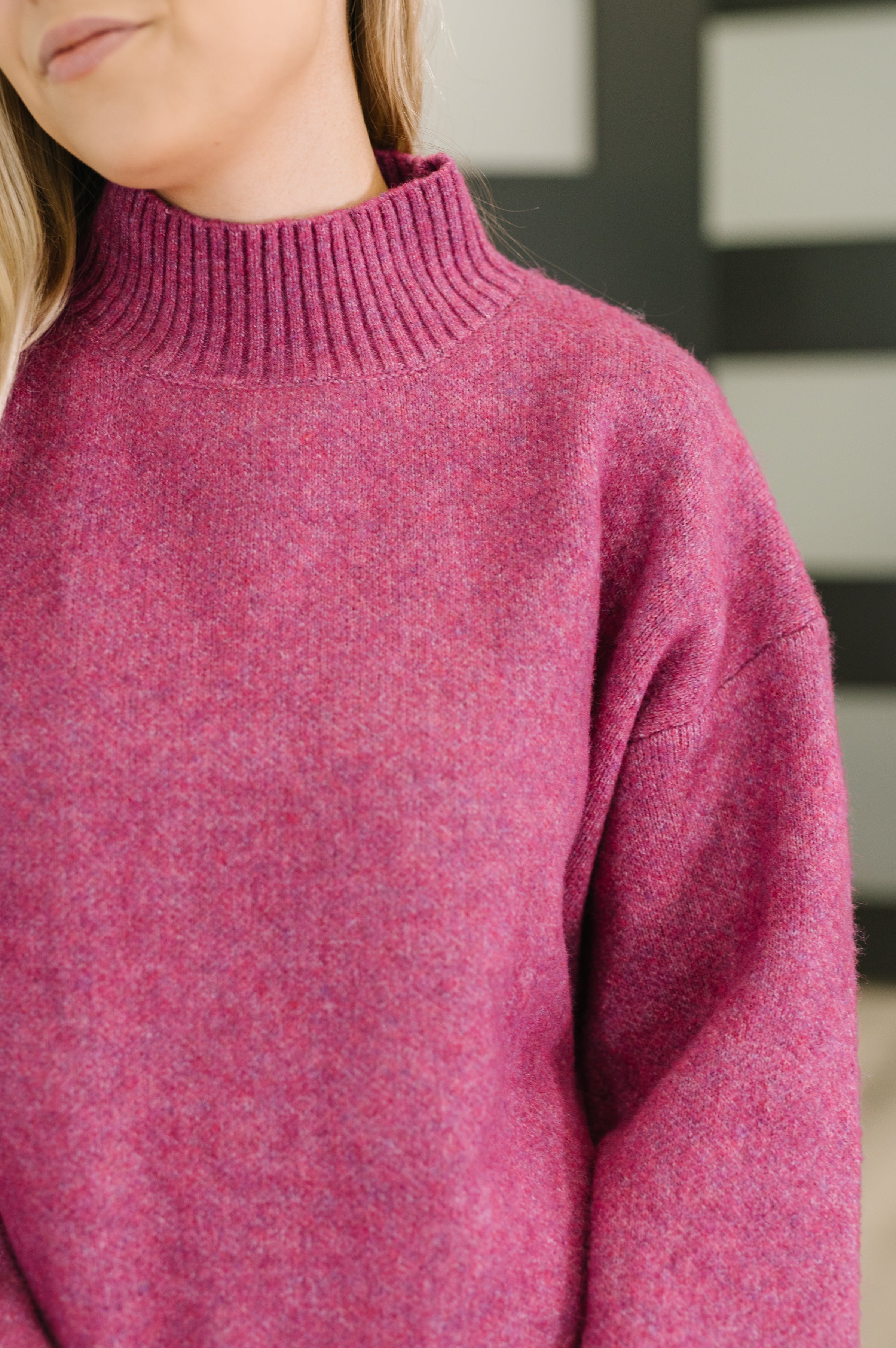High Neck Pullover Knit Sweater in Light Plum