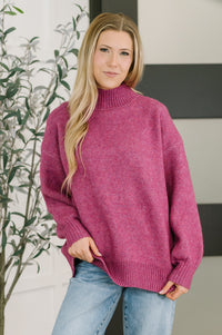 High Neck Pullover Knit Sweater in Light Plum