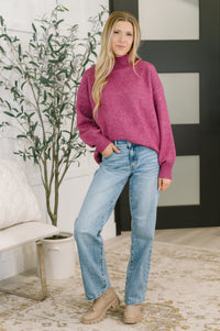 High Neck Pullover Knit Sweater in Light Plum