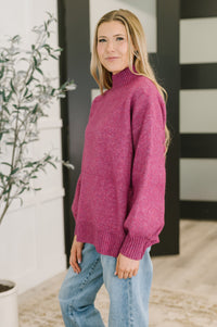 High Neck Pullover Knit Sweater in Light Plum