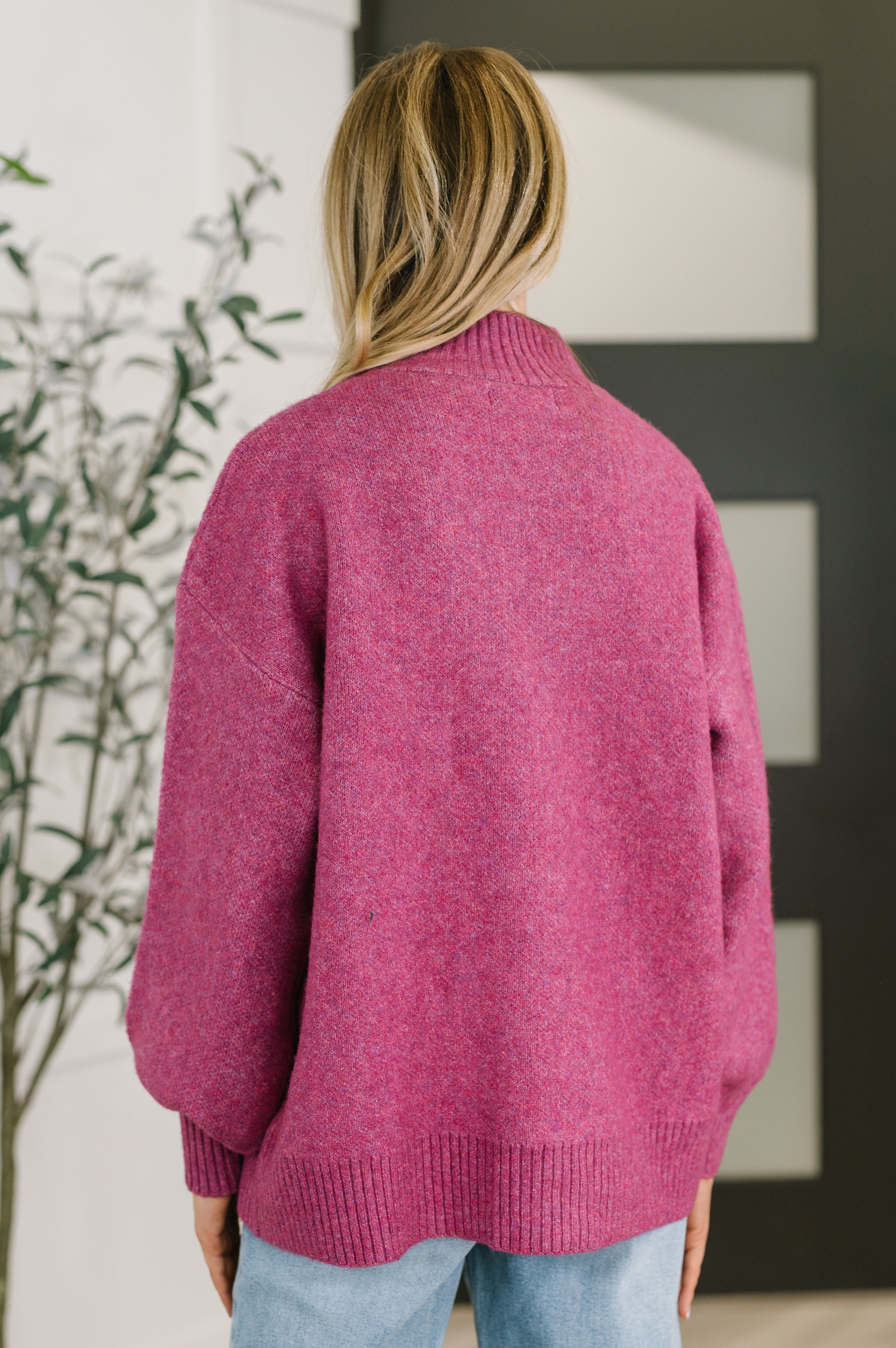 High Neck Pullover Knit Sweater in Light Plum