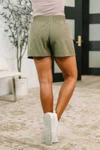 Zenana Soft Woven High Rise Lined Shorts in Dusty Olive