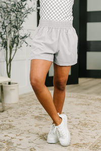 Soft Woven High Rise Lined Shorts in Light Grey