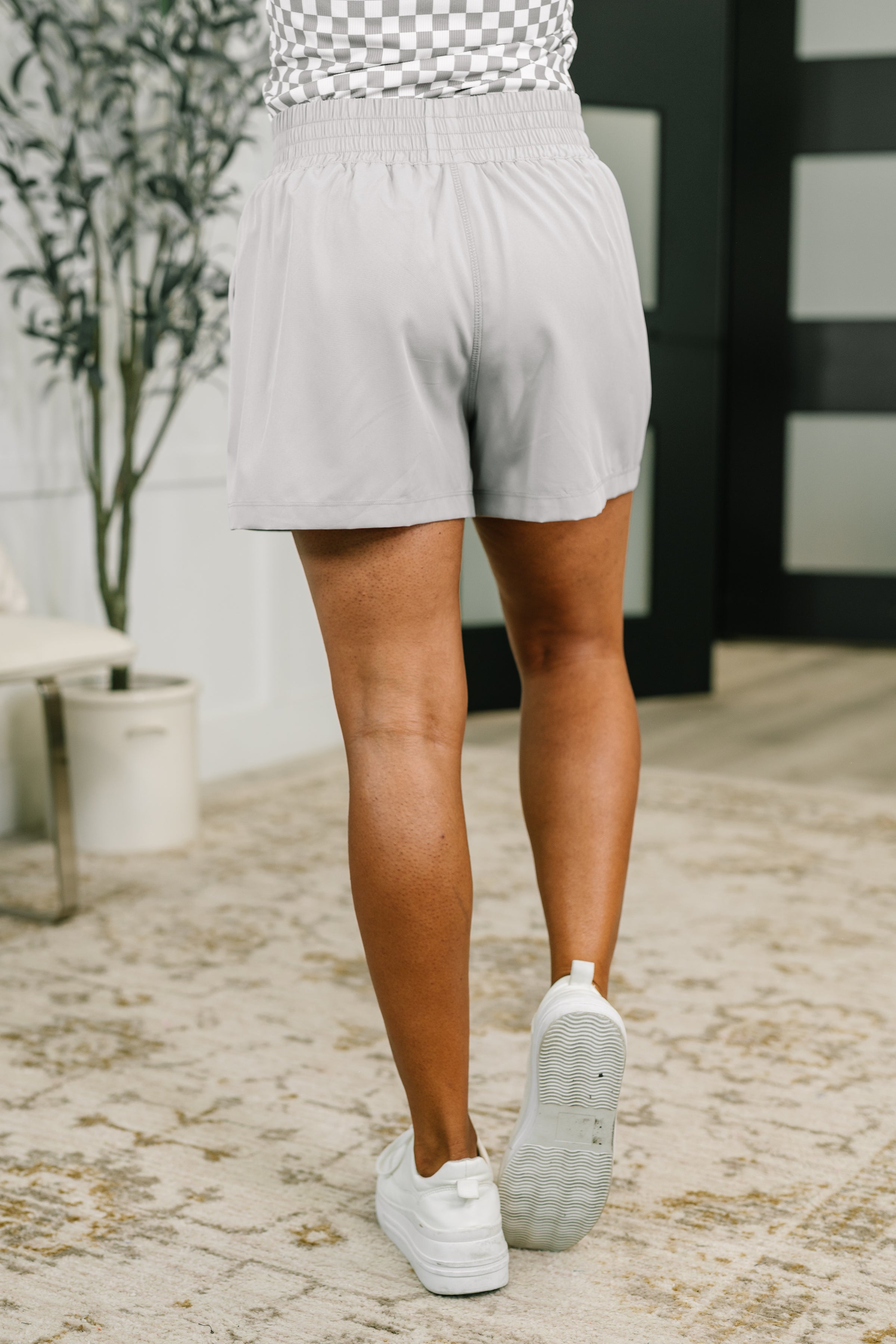Soft Woven High Rise Lined Shorts in Light Grey