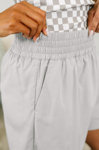 Soft Woven High Rise Lined Shorts in Light Grey