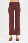 Risen High Rise Ankle Flare Patch Pocket Jeans in Choco Brown