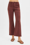 Risen High Rise Ankle Flare Patch Pocket Jeans in Choco Brown