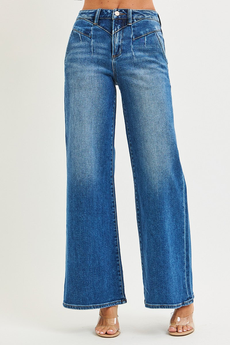 Risen High Rise Wide Leg Front Yoke Seam Jeans 
