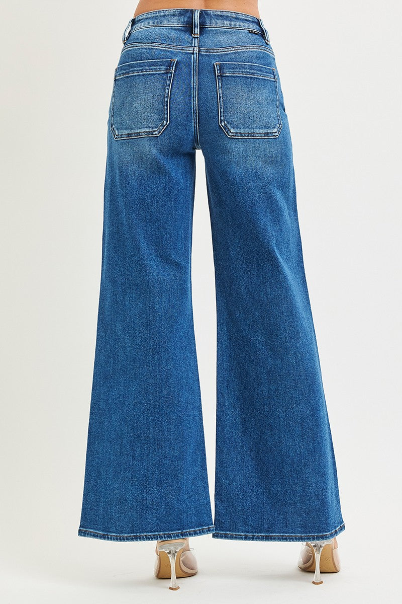 Risen High Rise Wide Leg Front Yoke Seam Jeans 