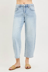 Risen High Rise Light Wash Cropped Barrel Jeans PGC21742