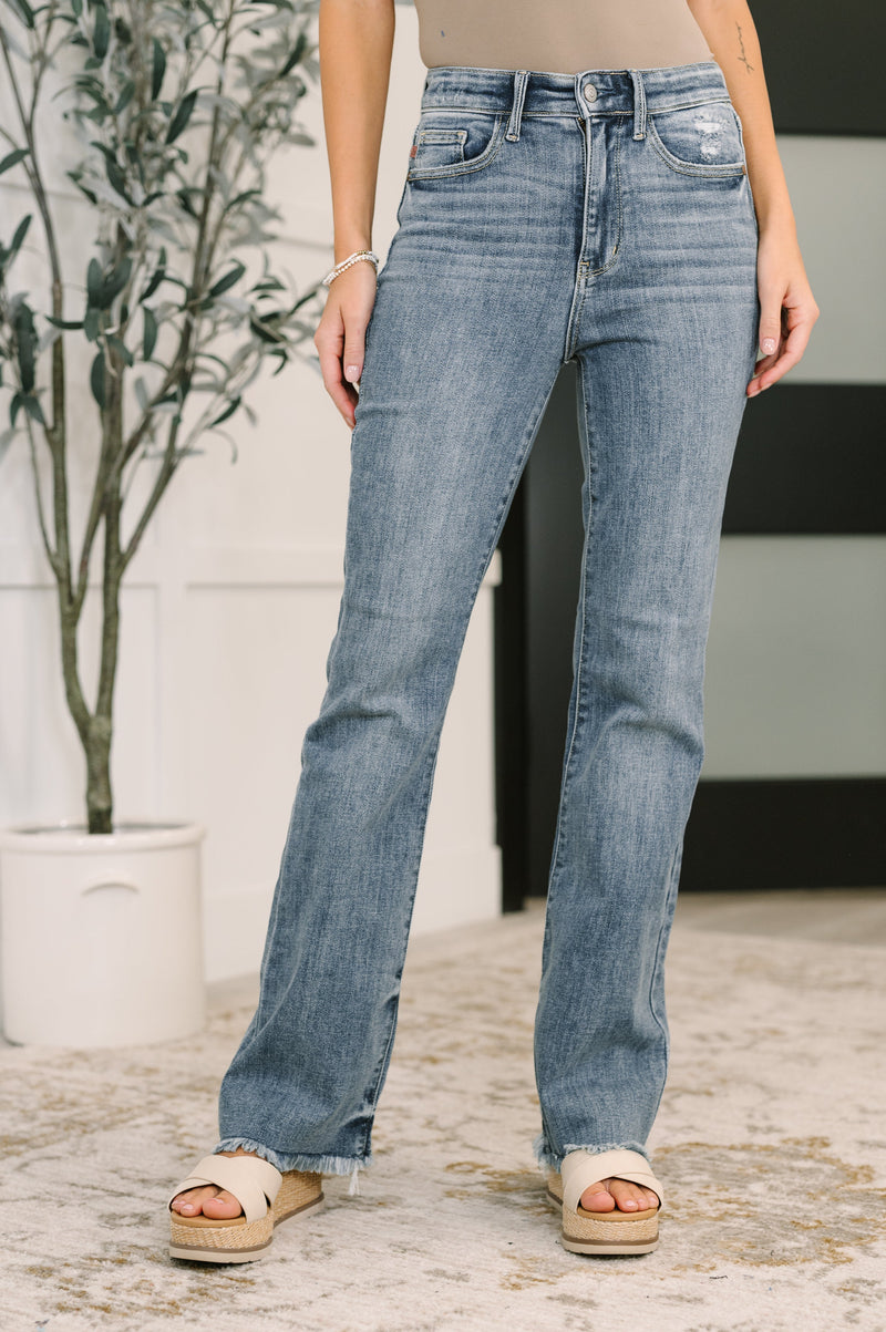 Judy Blue High Rise Bootcut with Fray Hem Jeans