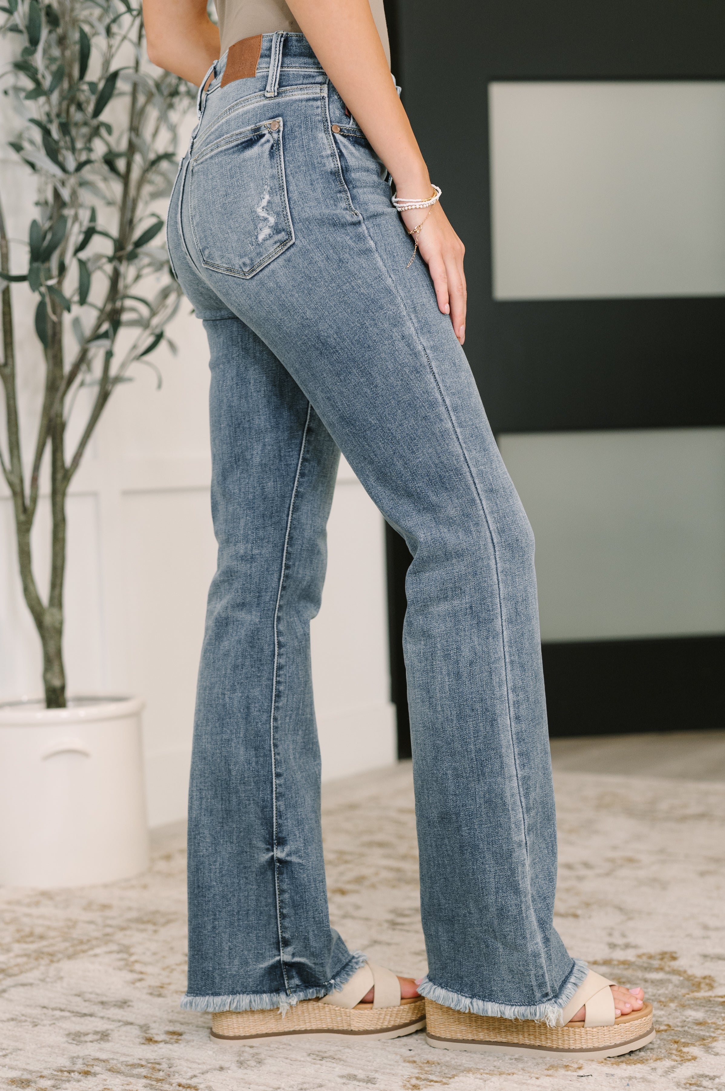 Judy Blue High Rise Bootcut with Fray Hem Jeans