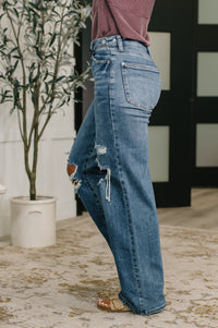 Judy Blue High Rise Rigid Magic Destructed Straight Jeans