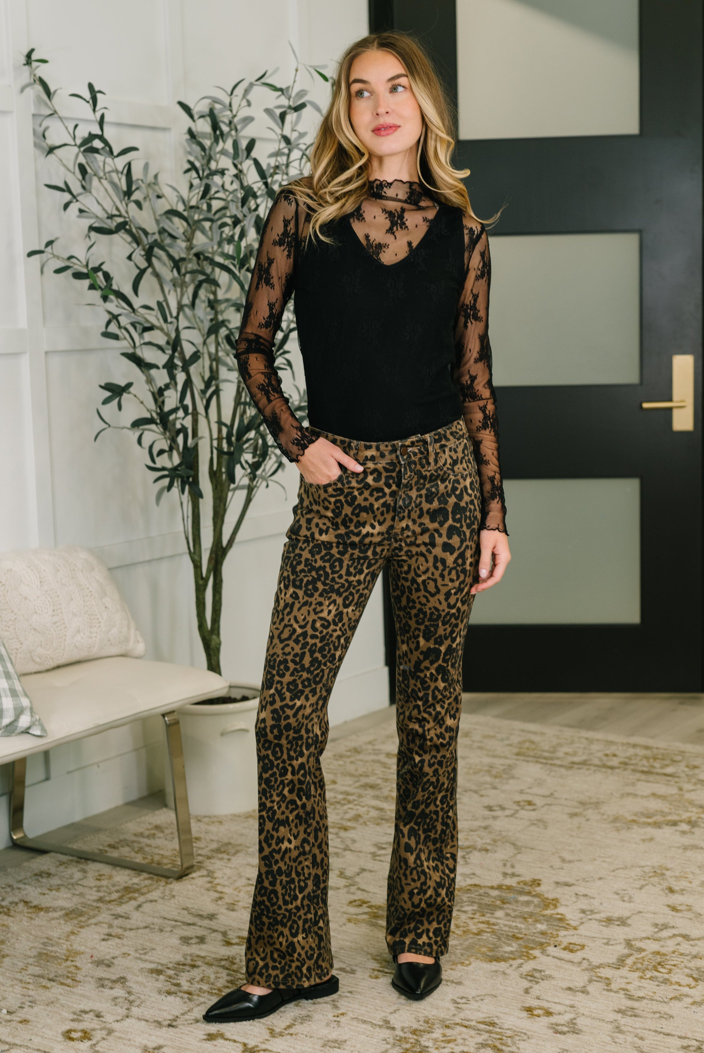 Judy Blue High Rise Bootcut Leopard Print Jeans