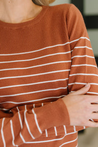 Rust Stripe Long Sleeve Knit Top