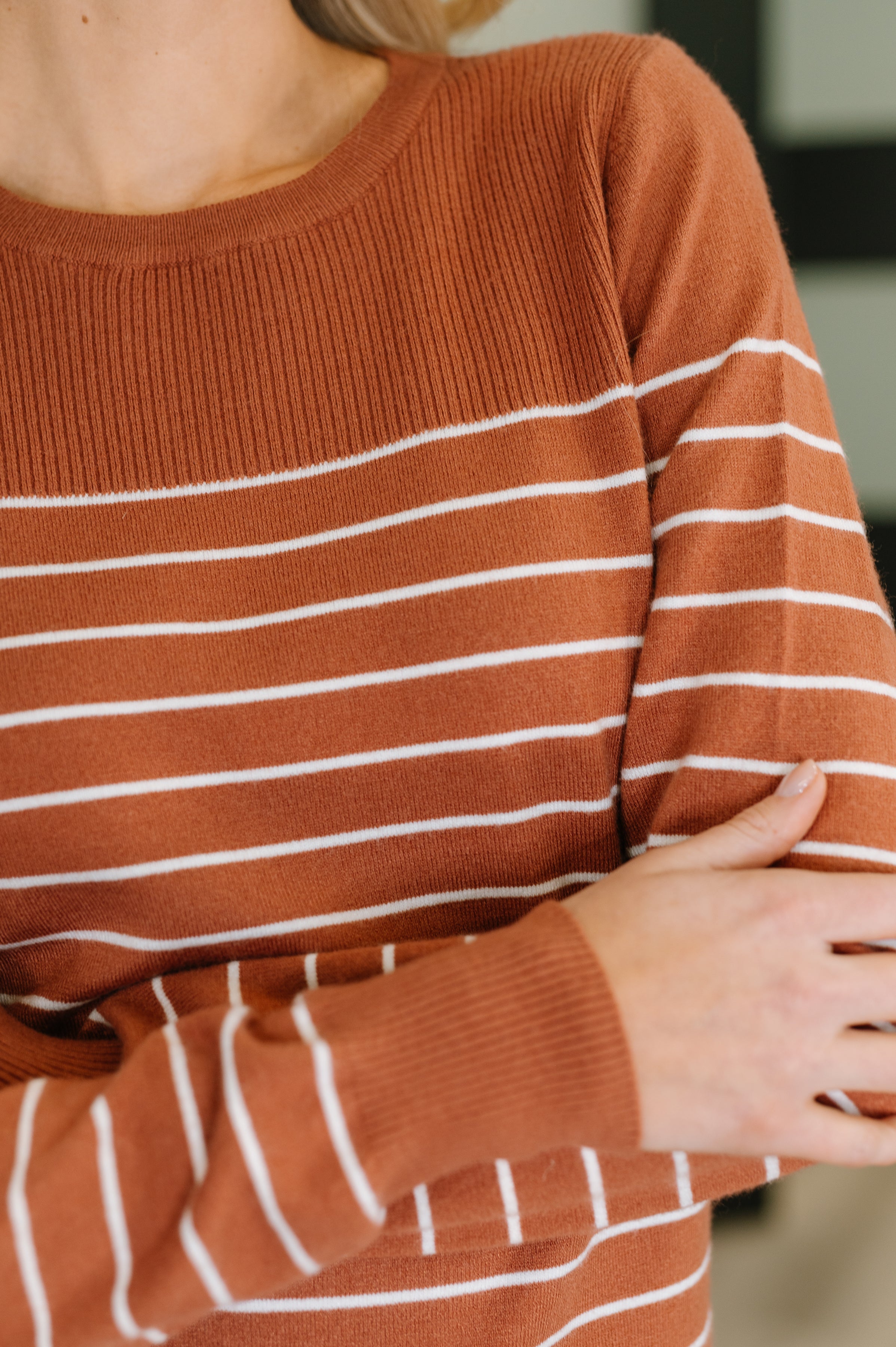 Rust Stripe Long Sleeve Knit Top