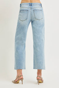 Risen Mid Rise Light Wash Slouchy Cropped Straight Jeans PSC21758