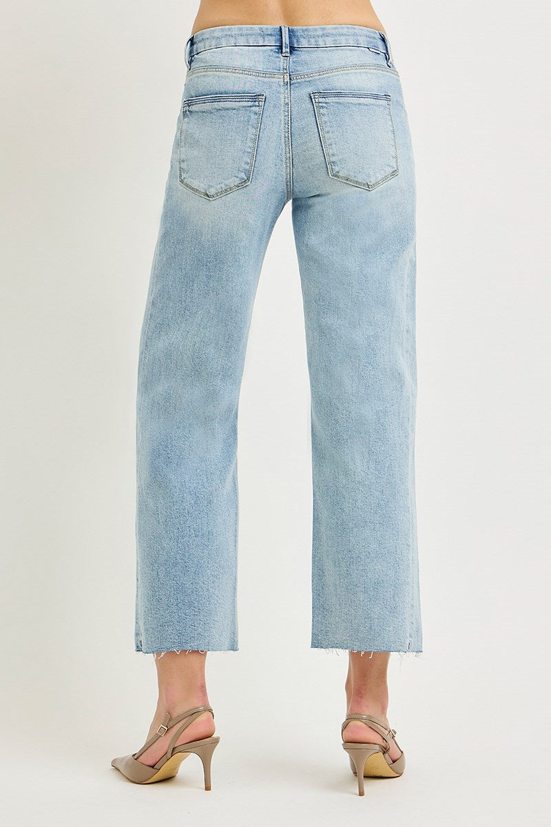 Risen Mid Rise Light Wash Slouchy Cropped Straight Jeans PSC21758