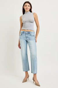 Risen Mid Rise Light Wash Slouchy Cropped Straight Jeans PSC21758