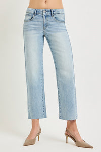 Risen Mid Rise Light Wash Slouchy Cropped Straight Jeans PSC21758
