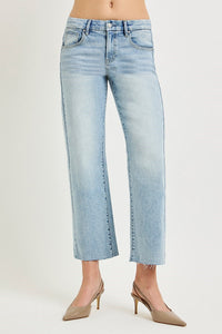 Risen Mid Rise Light Wash Slouchy Cropped Straight Jeans PSC21758