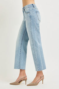 Risen Mid Rise Light Wash Slouchy Cropped Straight Jeans PSC21758