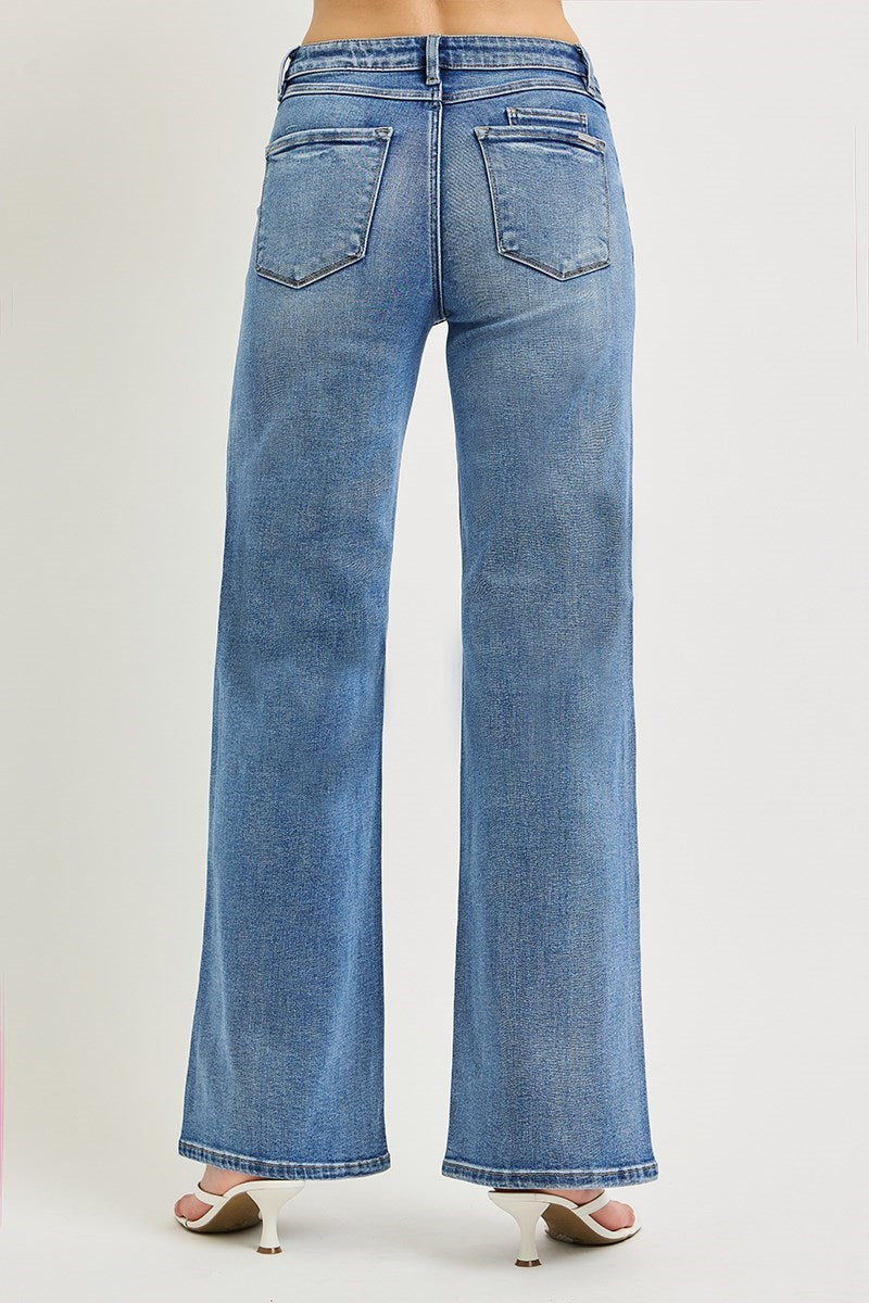 Risen Mid Rise Ankle Straight Cuffed Jeans PW21822