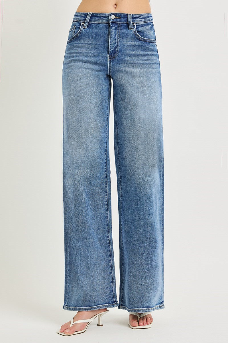 Risen Mid Rise Ankle Straight Cuffed Jeans PW21822
