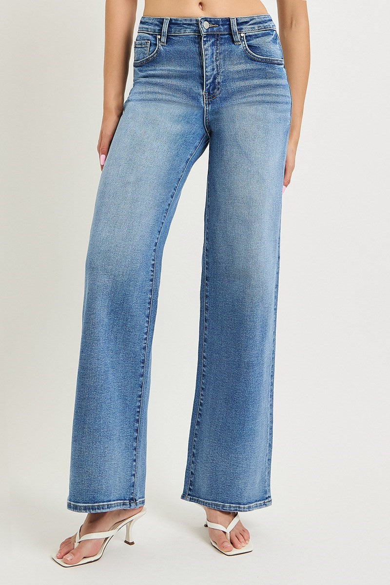 Risen Mid Rise Ankle Straight Cuffed Jeans PW21822