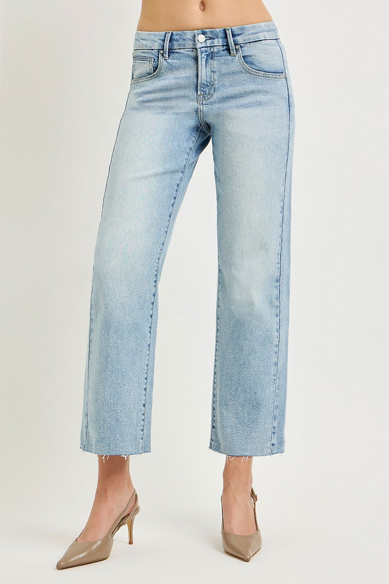 Risen Mid Rise Light Wash Slouchy Cropped Straight Jeans PSC21758