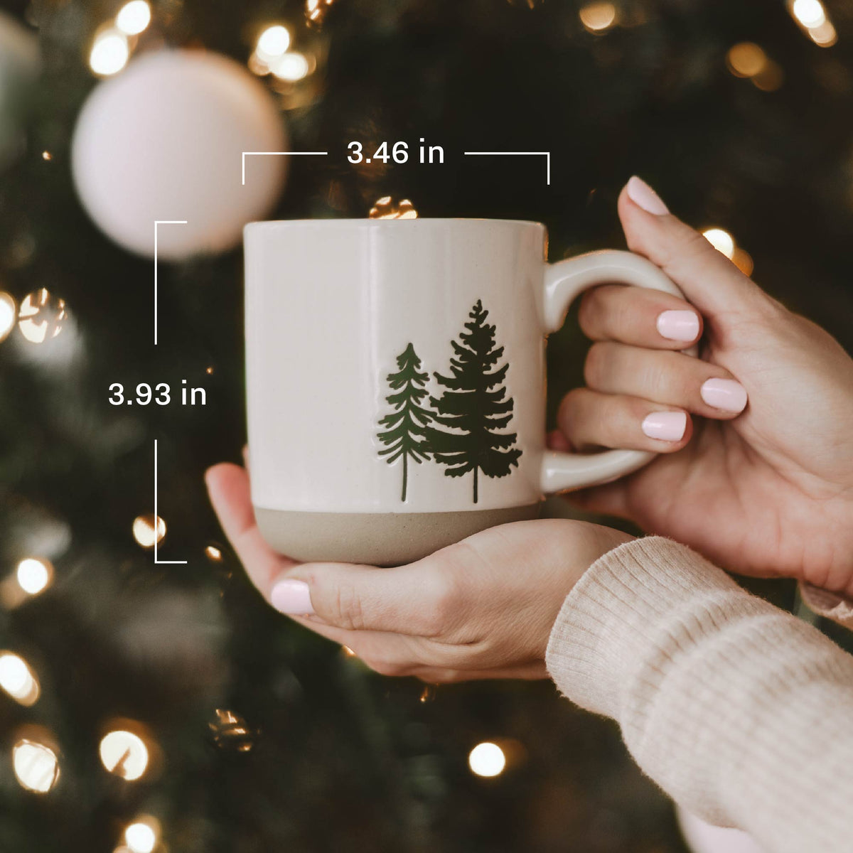 Sweet Water Decor Green Trees 14 oz Cream Stoneware Coffee Mug