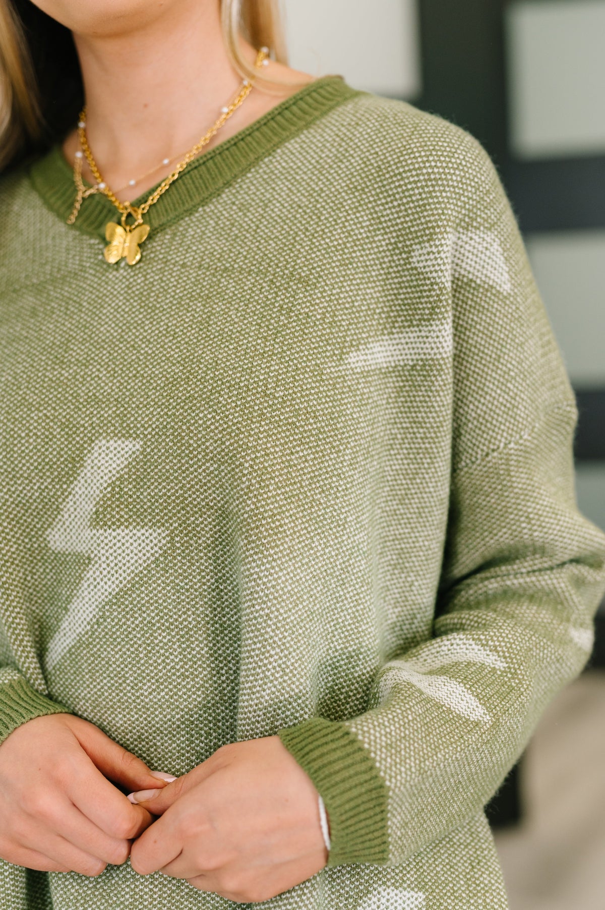 Lightning In A Bottle V-Neck Sweater in Olive