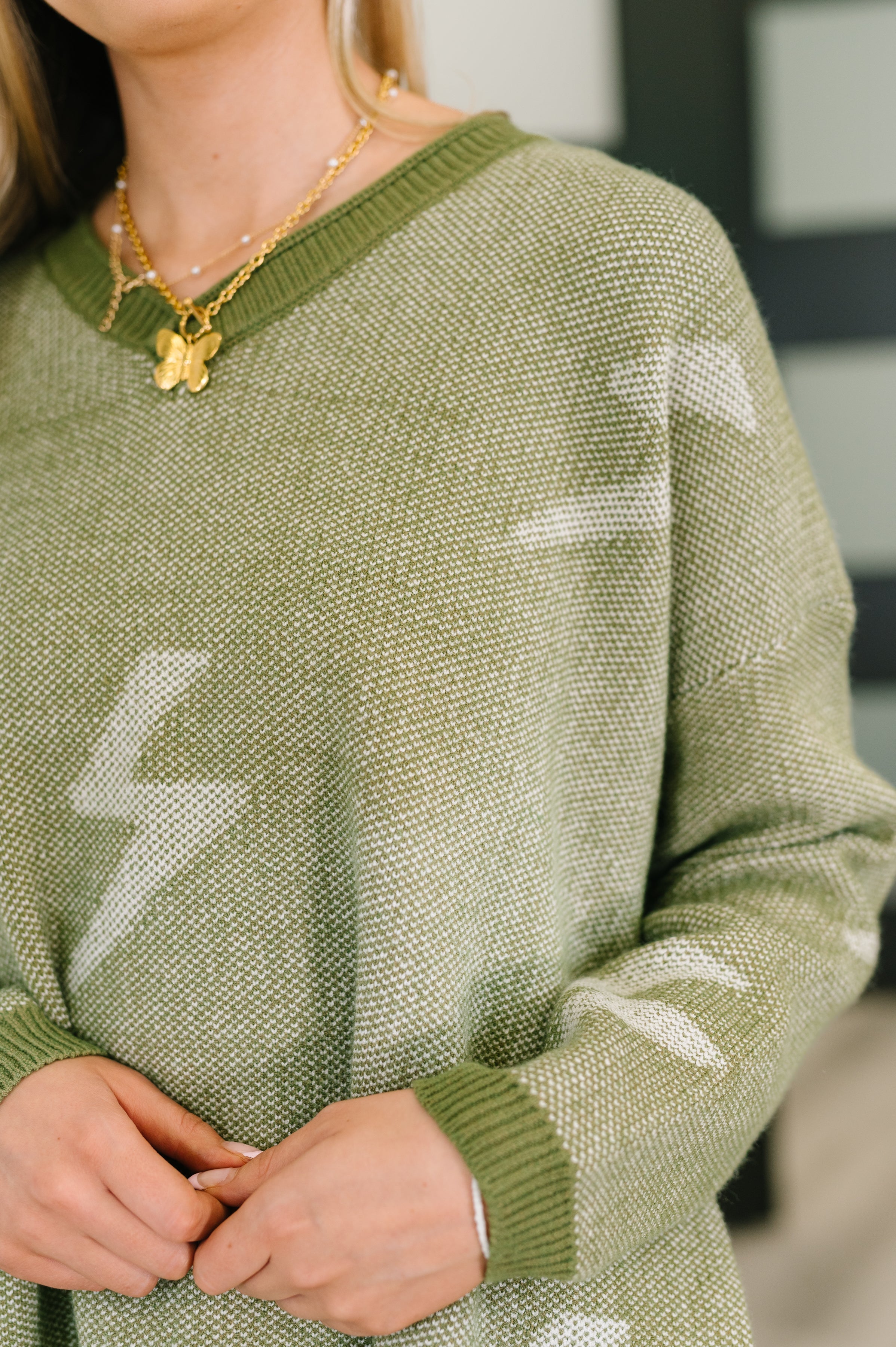 Lightning In A Bottle V-Neck Sweater in Olive