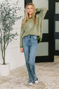 Lightning In A Bottle V-Neck Sweater in Olive