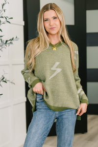 Lightning In A Bottle V-Neck Sweater in Olive