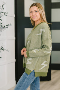 Lightning In A Bottle V-Neck Sweater in Olive