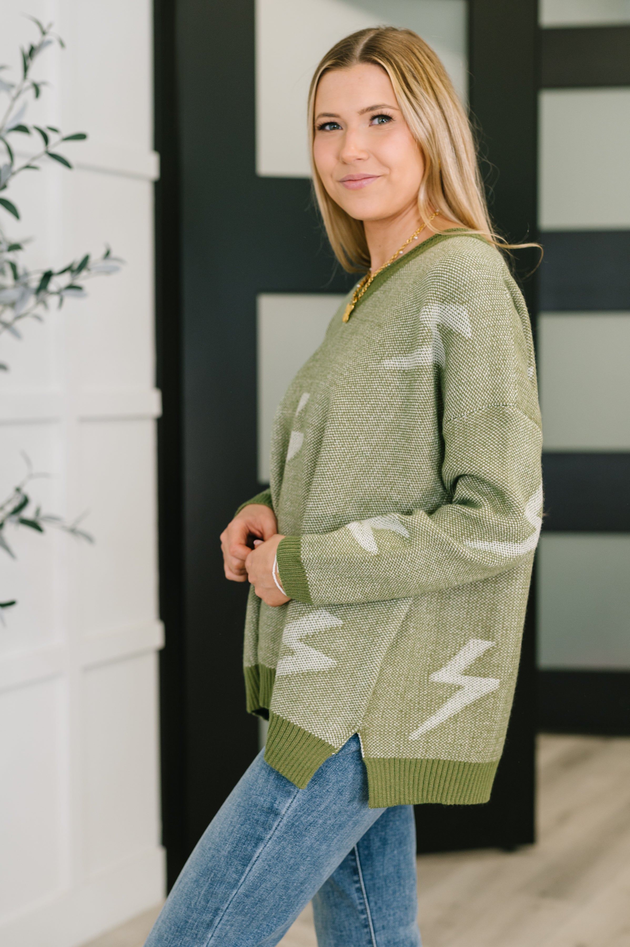 Lightning In A Bottle V-Neck Sweater in Olive
