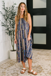 Free Spirit Tiered Midi Dress in Navy