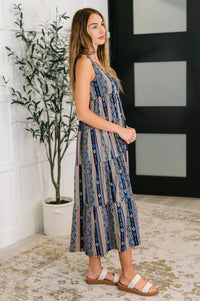 Free Spirit Tiered Midi Dress in Navy