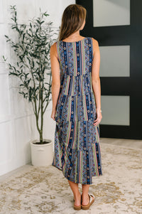 Free Spirit Tiered Midi Dress in Navy