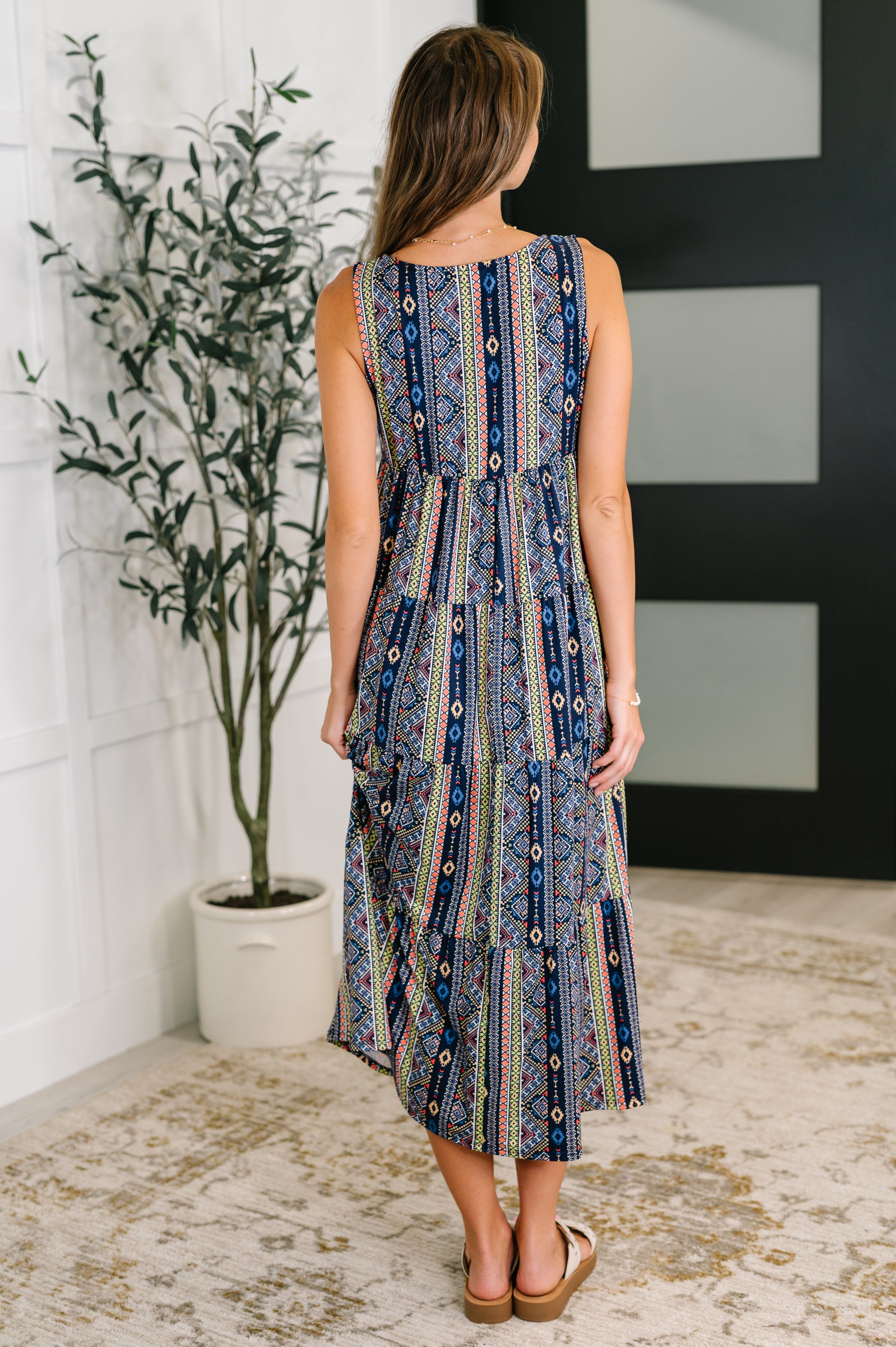 Free Spirit Tiered Midi Dress in Navy