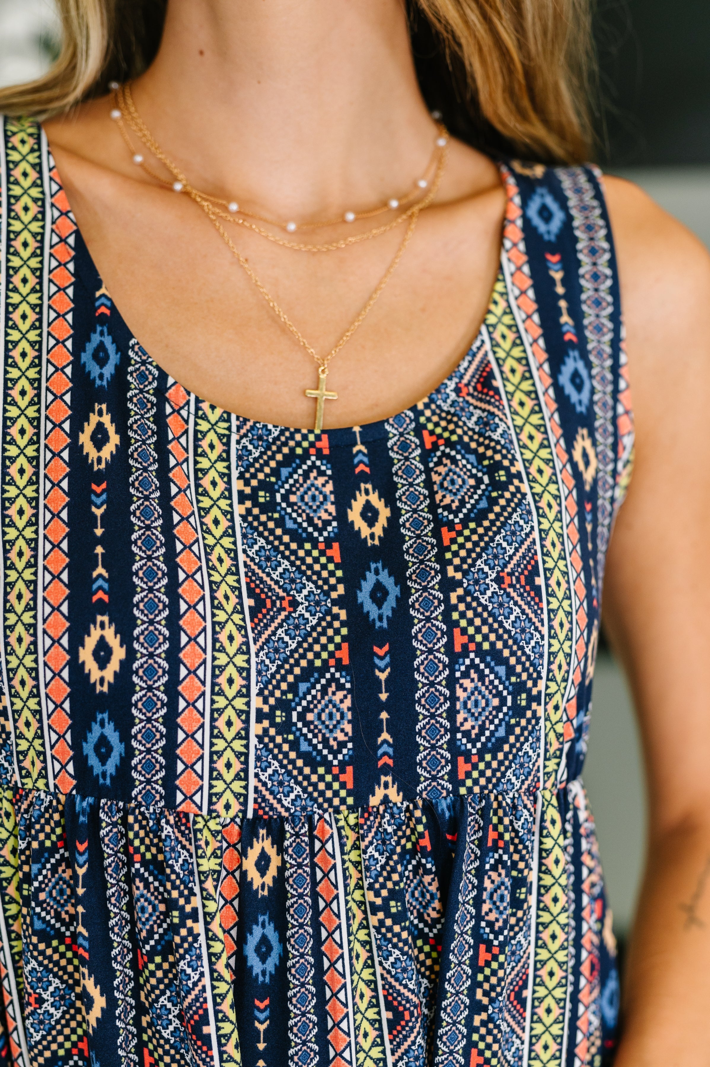 Free Spirit Tiered Midi Dress in Navy